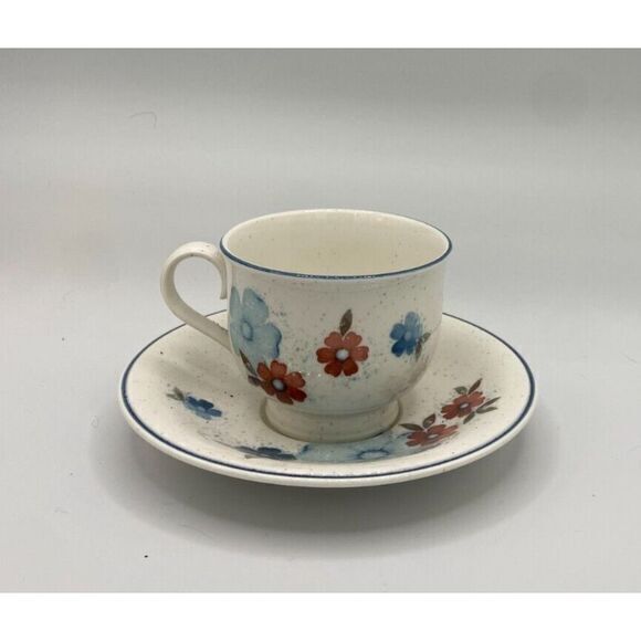 Noritake Versatone Glimmer Teacup Cup & Saucer Set (s) Blue‎ Flowers - Picture 1 of 3